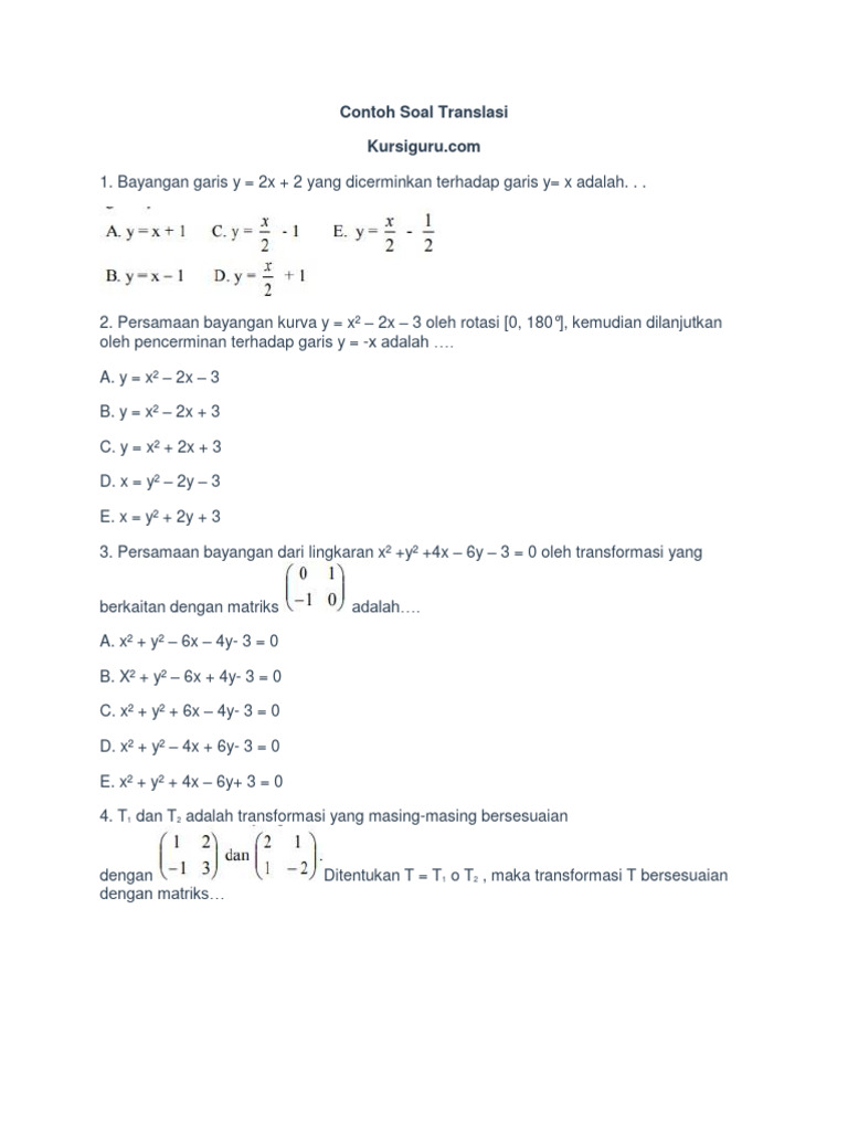 Contoh Soal Translasi Kelas 12 | PDF