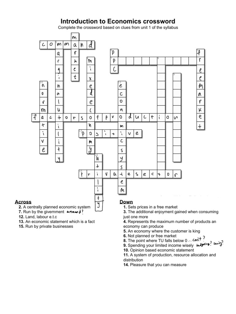 Think IB - Introduction To Economics Crossword 2 | PDF