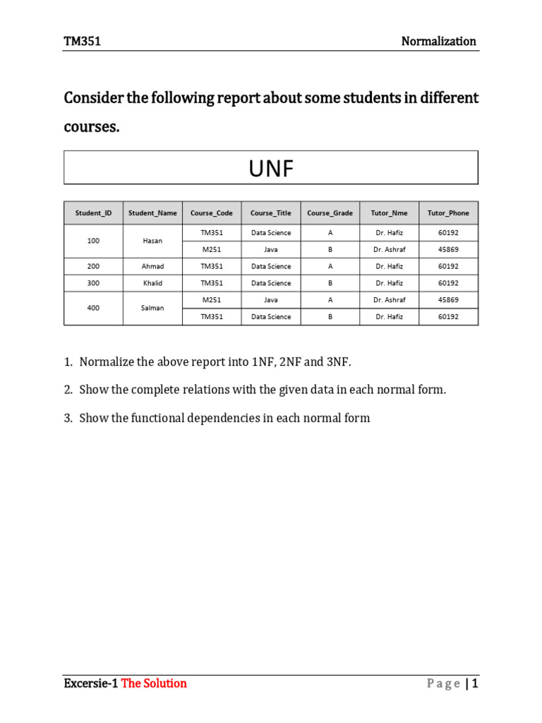Normalization exercise 1 the solution pdf information technology