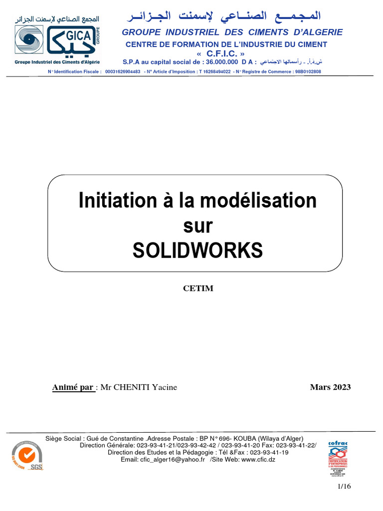 Initiation à SolidWorks : Modélisation 3D | PDF | Curseur (interface ...
