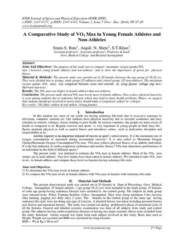 Comparative Study of VO2 Max in Young Fe | PDF | Self-Improvement ...