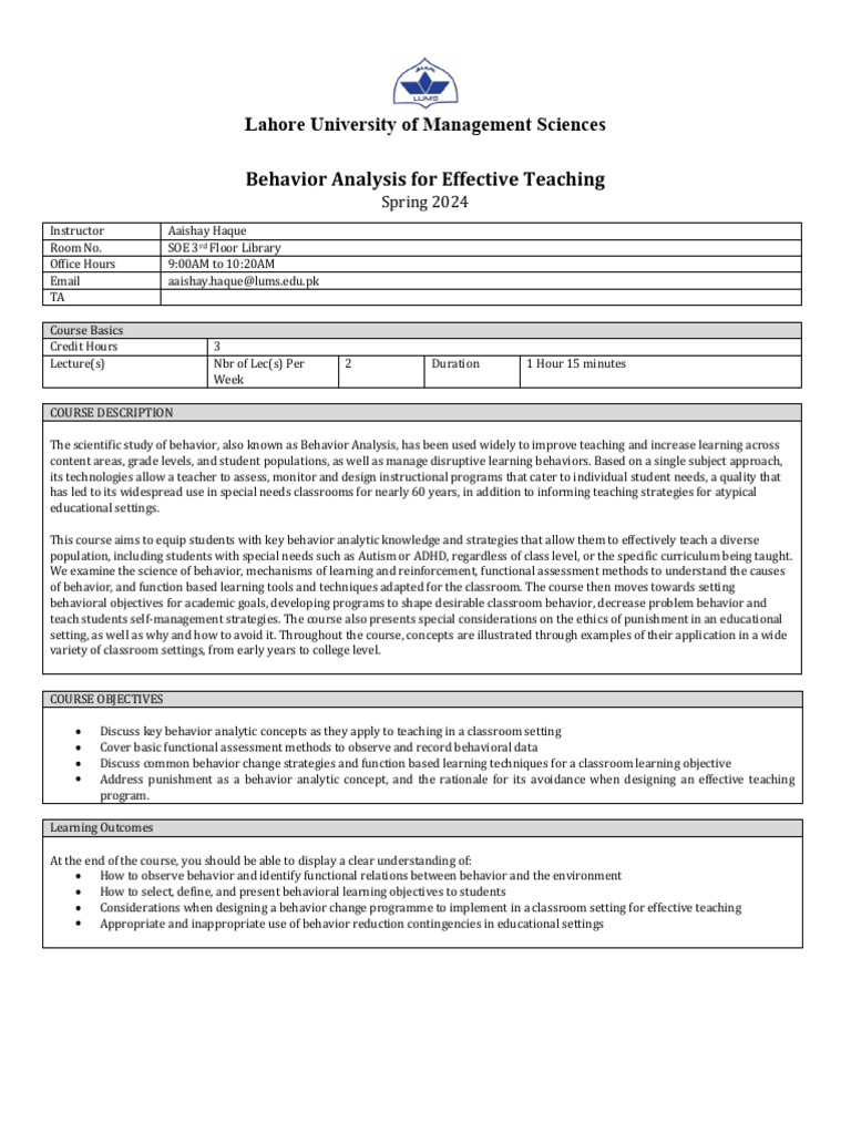 Edu 422 behavior analysis for effective teaching spring 2024 pdf