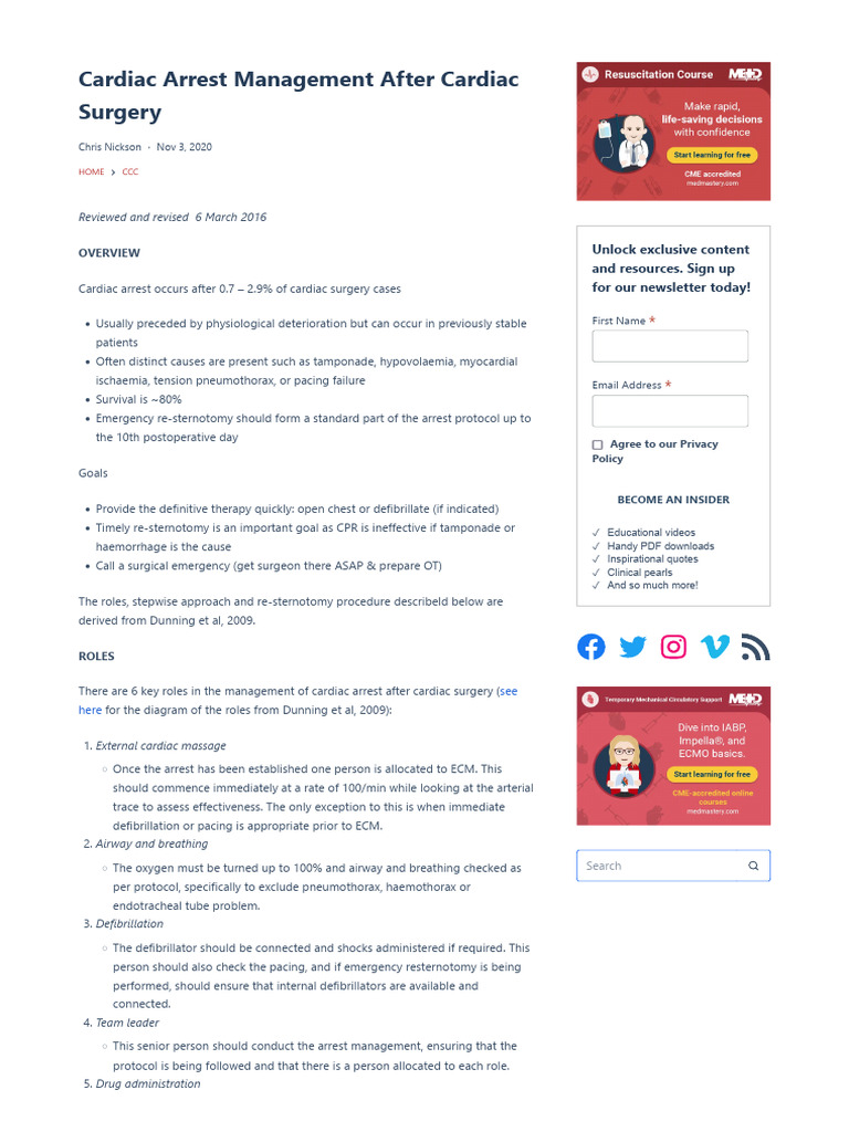 Cardiac Arrest Management After Cardiac Surgery | Download Free PDF ...