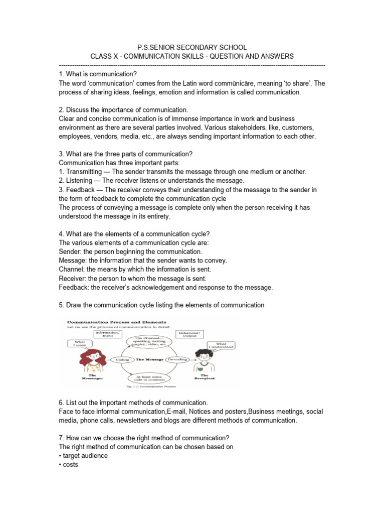 Class 10 Communication Skills Guide | PDF | Communication | Nonverbal ...