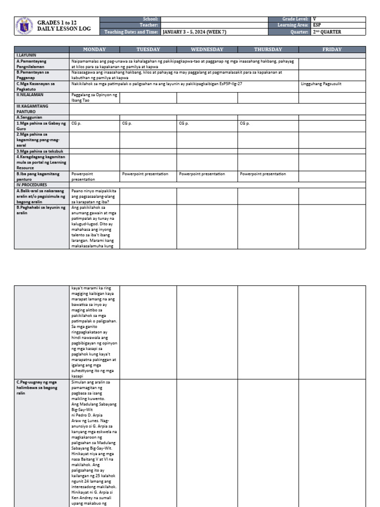 DLL - Esp 5 - Q2 - W7 | PDF