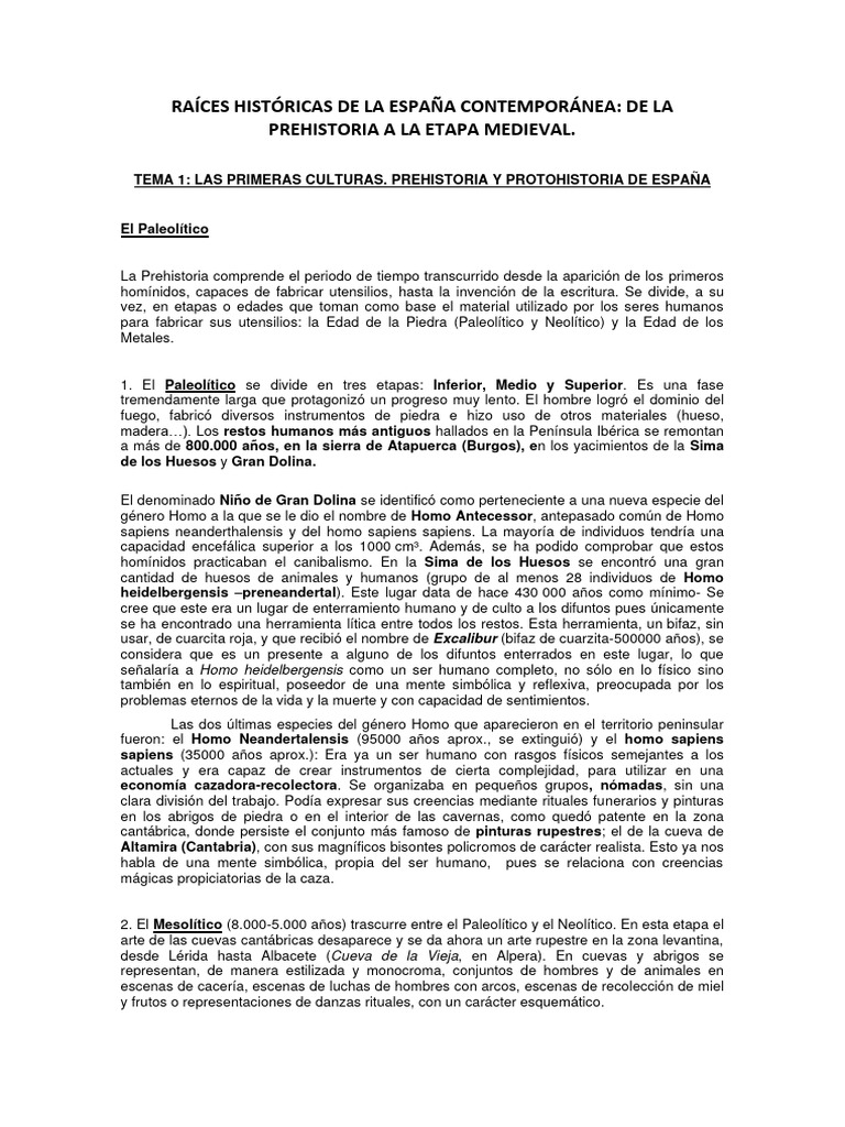 Tema 1 Prehistoria Y Protohistoria Pdf Humano Neolítico