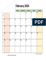 February 2024 Calendar Colored Horizontal
