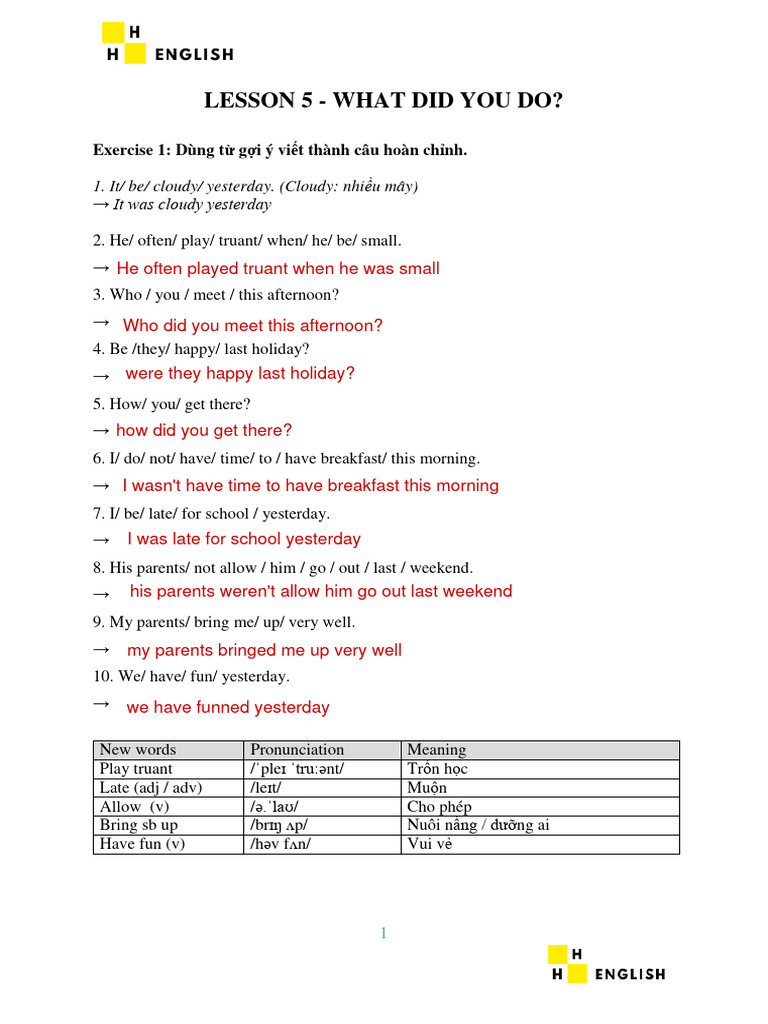 Lesson 5 Homework With Vocabulary | PDF