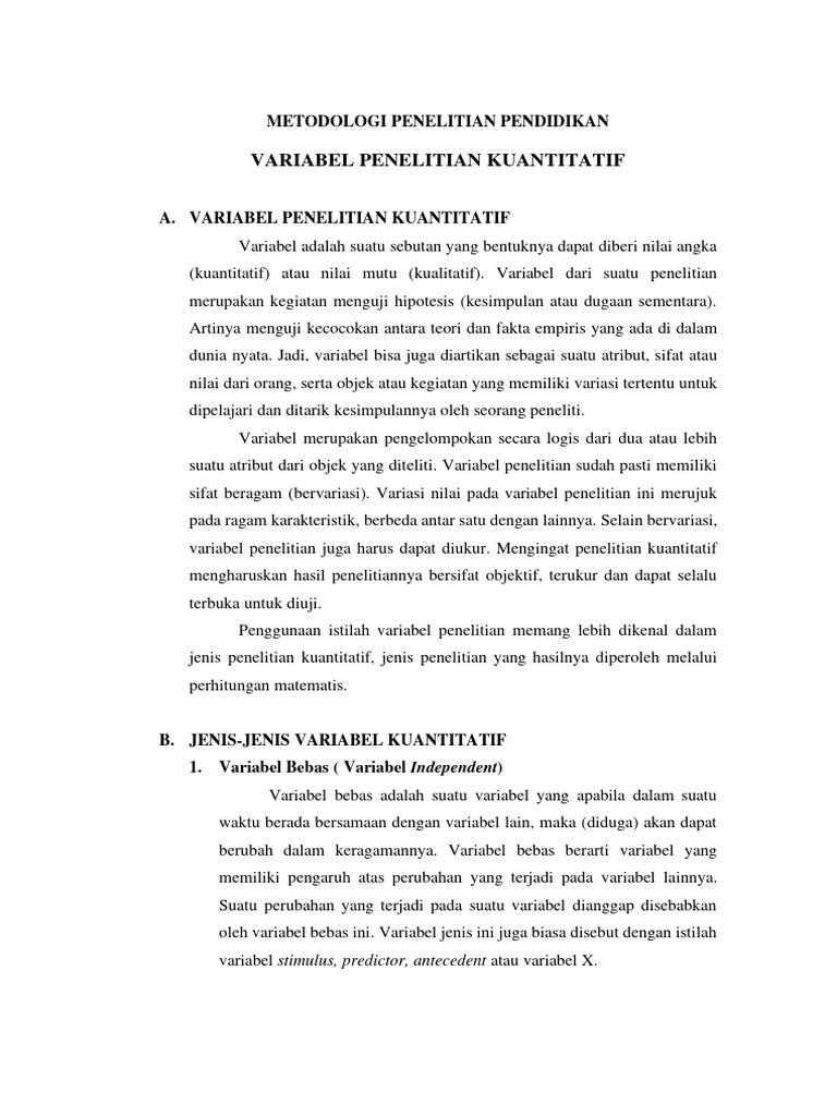 Variabel Penelitian Kuantitatif Pdf