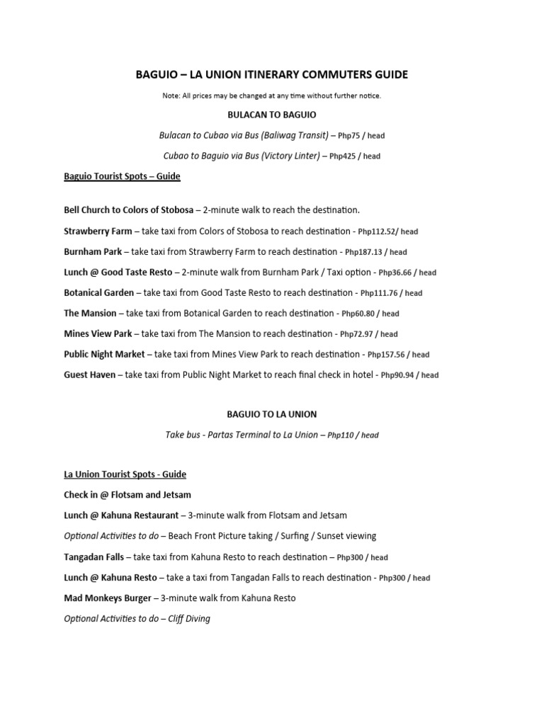 Baguio - Launion Commuters Guide | PDF