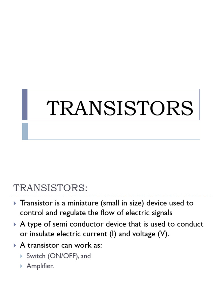 Overview of Transistor Types and Functions | PDF