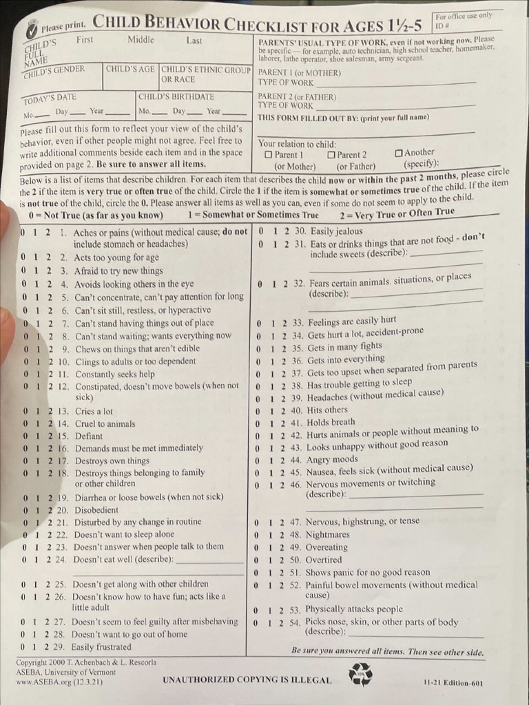 CHILD BEHAVIOR CHECKLIST CBCL visual data 8