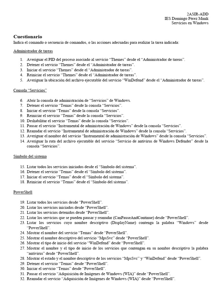 Cuestionario servicios en windows pdf microsoft windows software