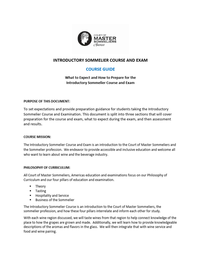 Introductory Sommelier Course Guide What To Expect PDF Wine