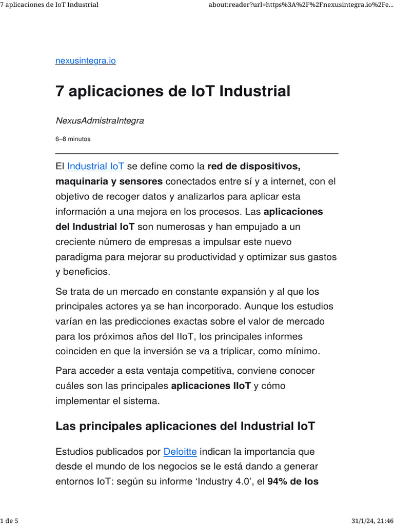 Aplicaciones del IoT Industrial en Empresas | PDF | Internet de las ...