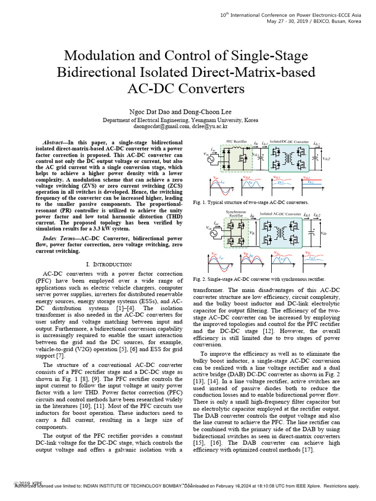 Modulation and Control of Single-Stage Bidirectional Isolated Direct ...