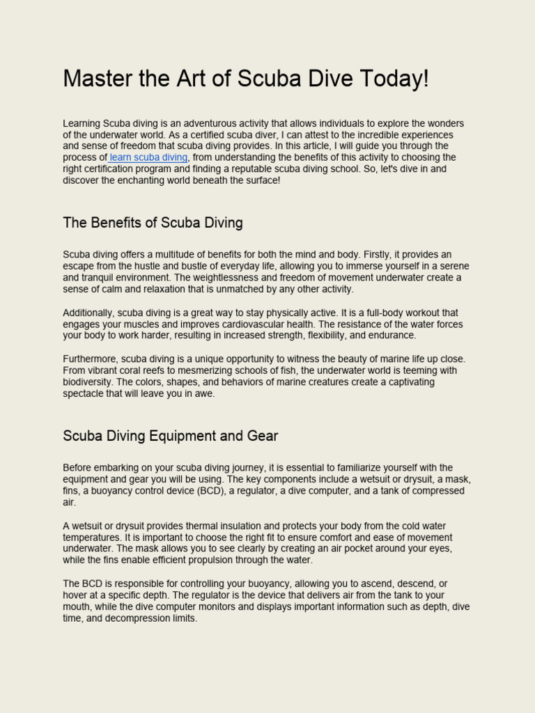 Scuba Diving: A Beginner's Guide | PDF | Scuba Diving | Underwater Diving