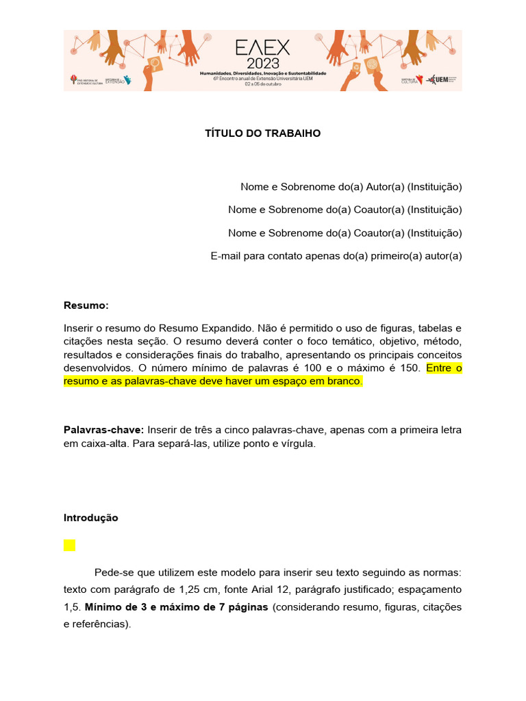 Modelo Resumo Expandido EAEX | PDF | Citação | Abstract (resumo), image size:768x1024