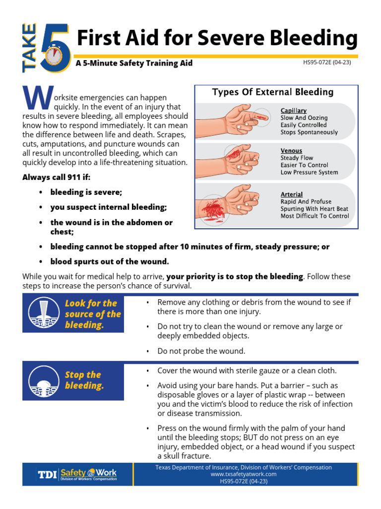 First Aid for Severe Bleeding Guide | PDF | Wellness