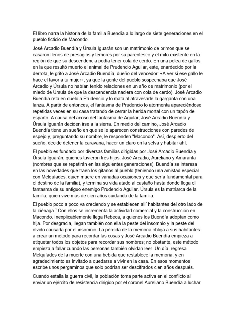 Resumen de 100 Años de Soledad | PDF