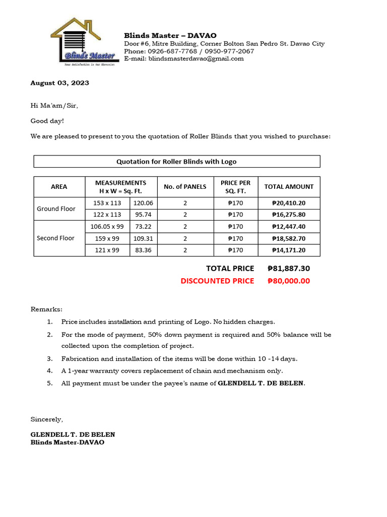 Quotation For Roller Blinds With Logo PDF