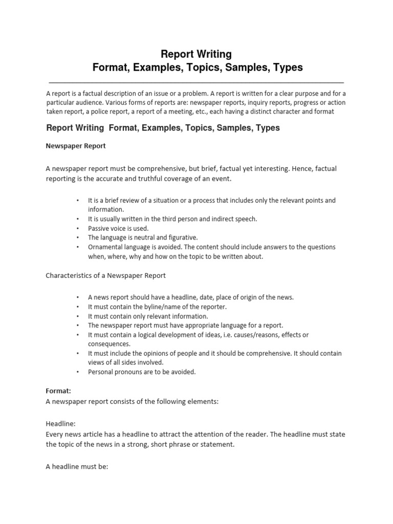 Report Writing: Formats and Examples | PDF