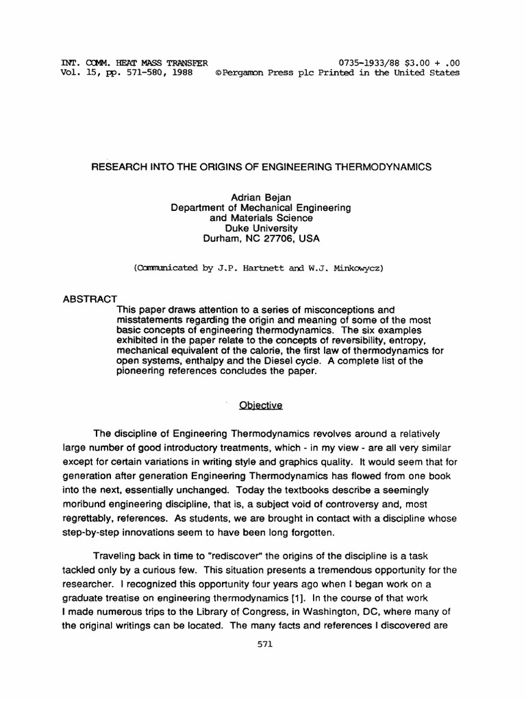 Origins of Engineering Thermodynamics | PDF