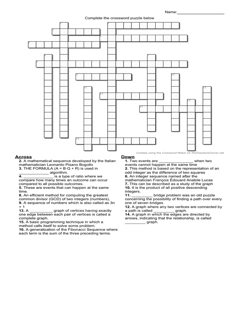 Math and Graph Theory Crossword | PDF | Number Theory | Mathematical ...