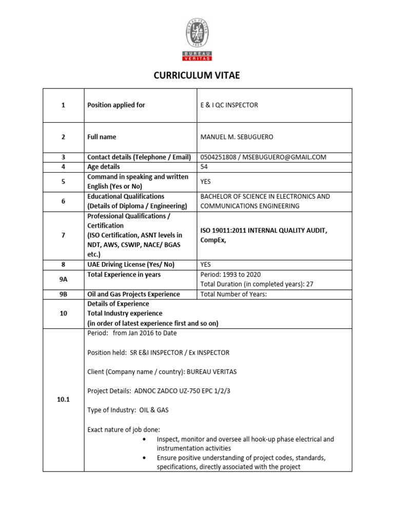 E I Inspector Manuel M Sebuguero 2021 Pdf Specification