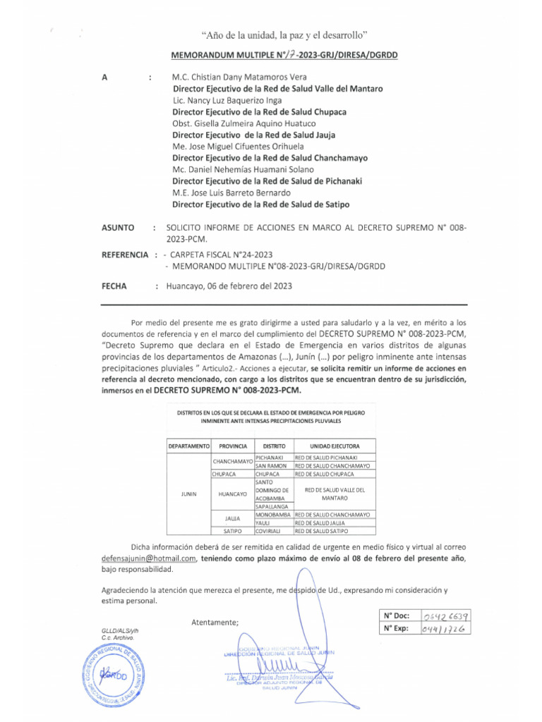 Memorando Multiple N°017-2023-Grj-Diresa-Dgrdd | PDF