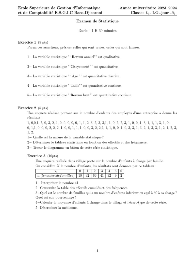 Sujet Statit IG | PDF
