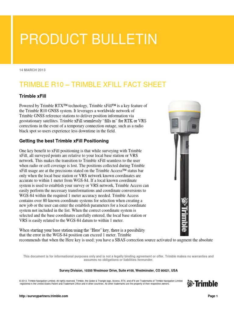 Trimble R10 Product Bulletin Xfill Fact Sheet Mar 2013 Corrected PDF