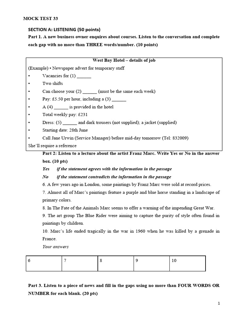 Listening and Grammar Mock Test 33 | PDF | Intelligence (AI ...