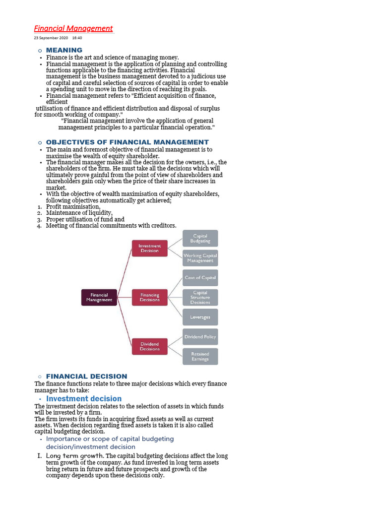 Financial Management Overview | PDF | Dividend | Working Capital