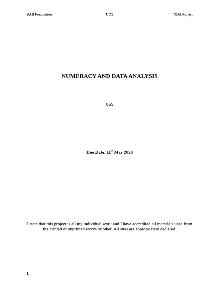 Numeracy and Data Analysis Assignment 05-05-2020 | PDF | Mathematics ...