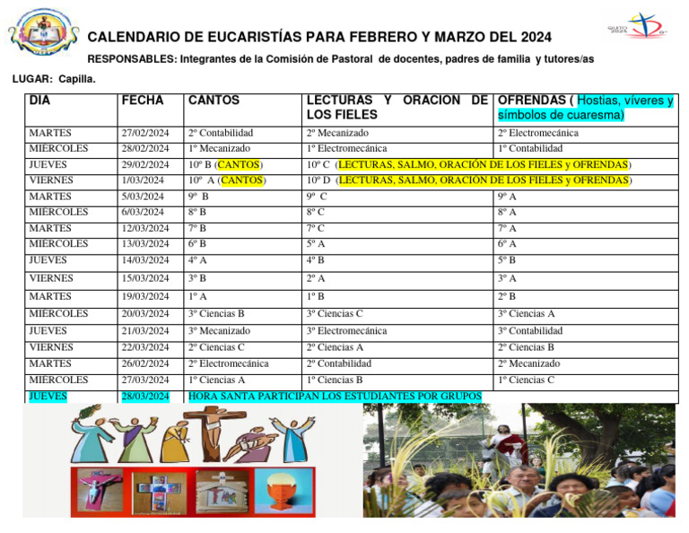 Calendario de Misas Febrero Marzo 2024 PDF