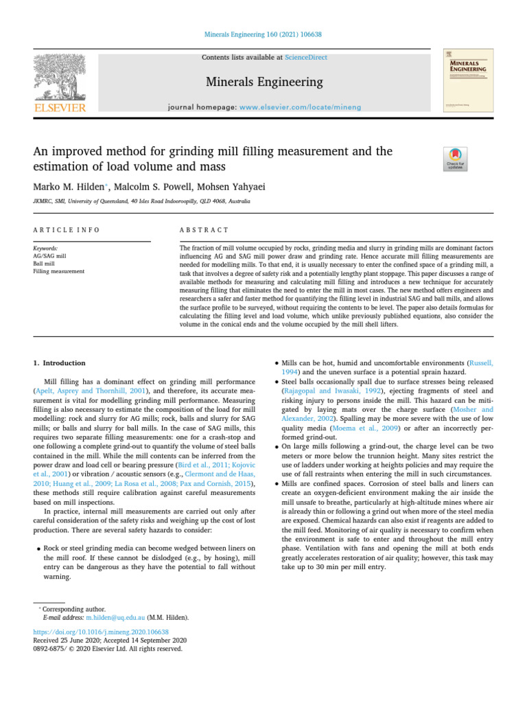An Improved Method For Grinding Mill Filling Measurement And The Pdf