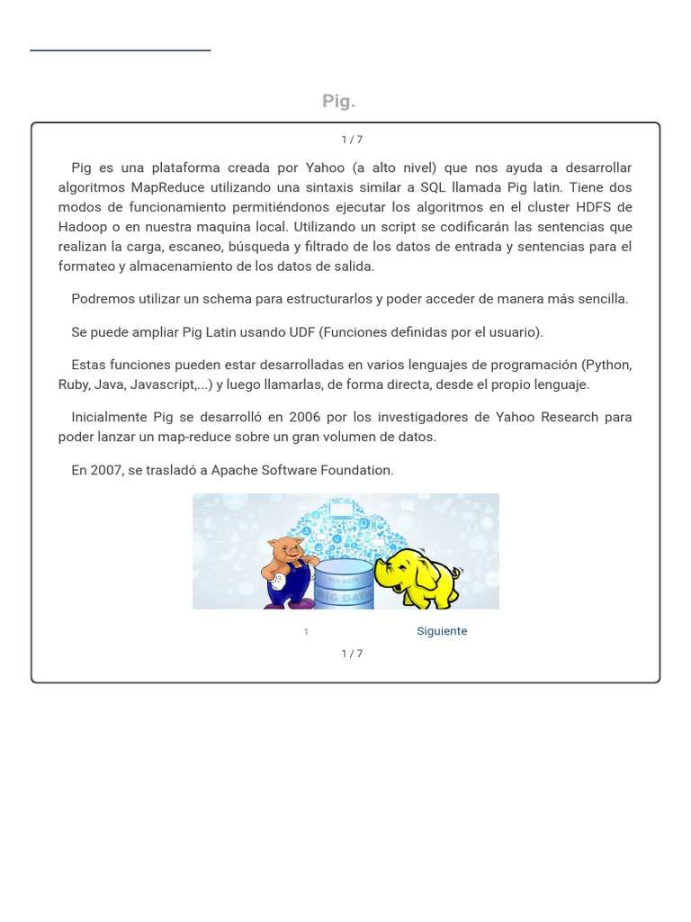Introducción a Apache Pig y Pig Latin | PDF | Apache Spark | Apache Hadoop
