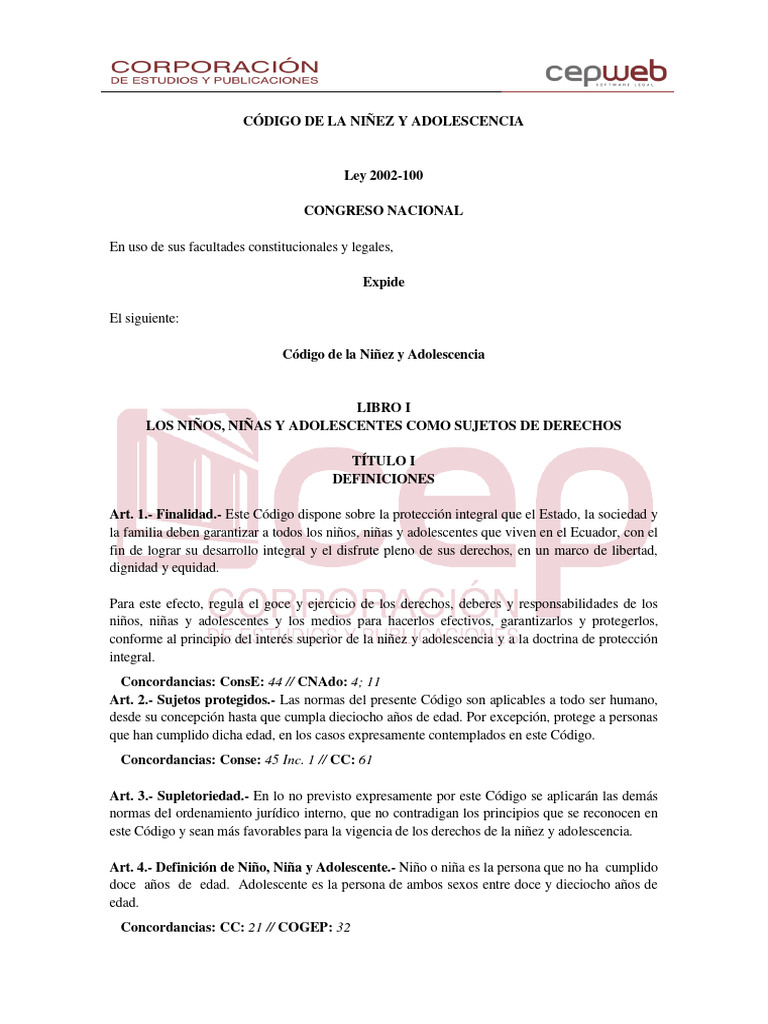 Código de La Niñez y Adolescencia | PDF | Derechos de los niños | Invalidez