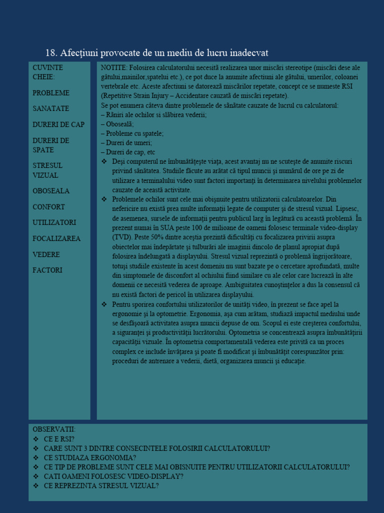 Afecţiuni Provocate de Un Mediu de Lucru Inadecvat | PDF