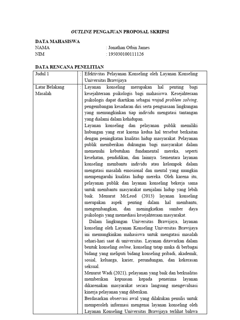 UTS Outline Pengajuan Proposal Skripsi | PDF