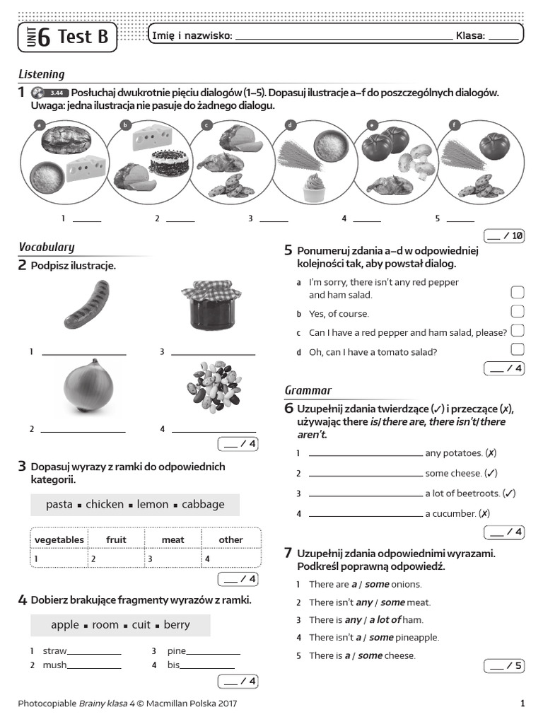 brainy unit 6 klasa 4 test b