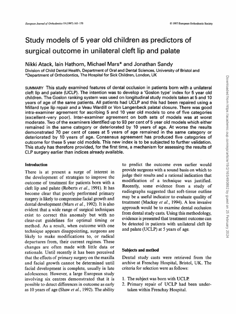Predicting UCLP Surgery Outcomes at Age 5 | PDF | Surgery | Dentistry ...
