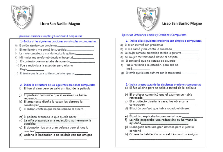 Ficha De Oraciones Simples Y Compuestas Pin En Ejercicios De Lenguaje