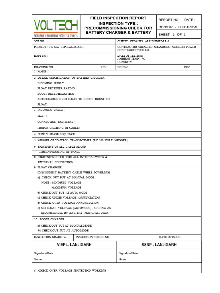 Battery Charger Inspection Report | PDF | Battery Charger | Physical ...