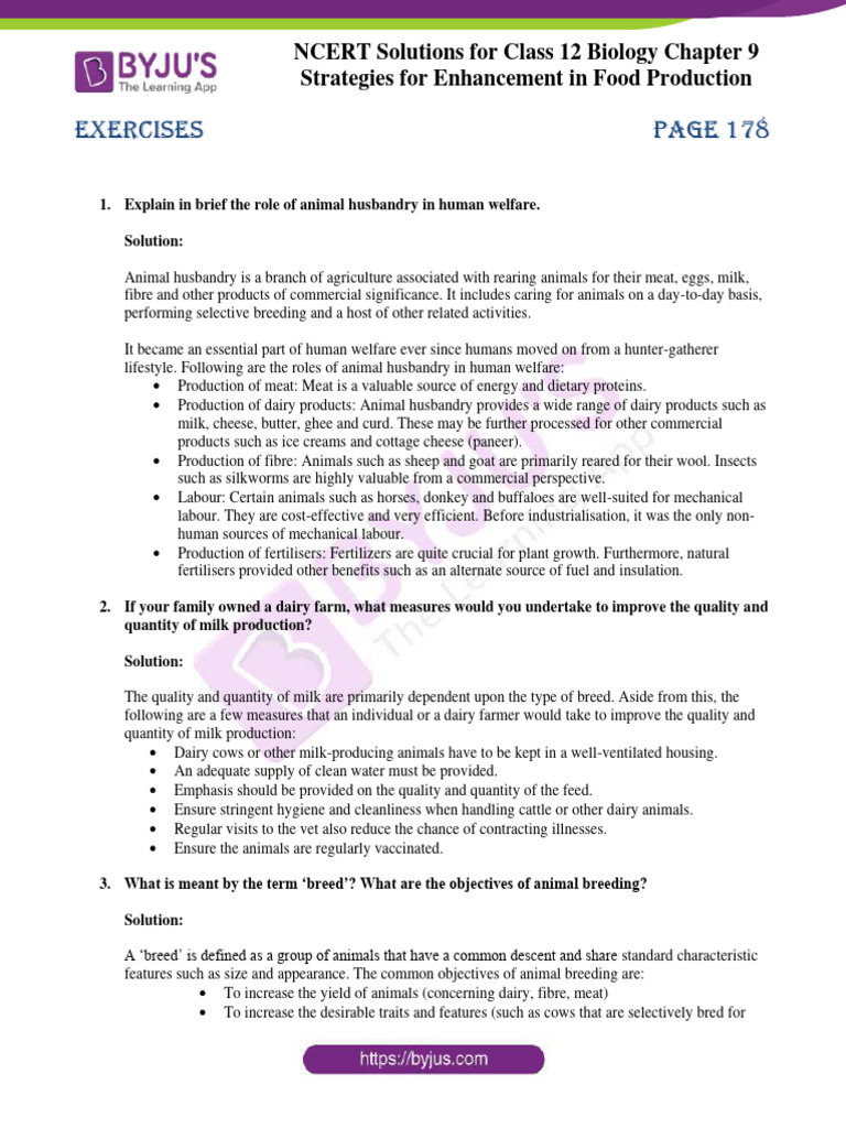 NCERT Solutions Class 12 Chapter 9 Strategies For Enhancement in Food Production Download Free