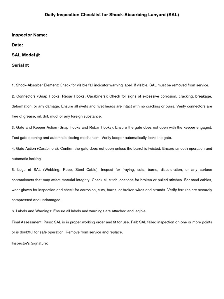 SAL Daily Inspection Checklist | PDF