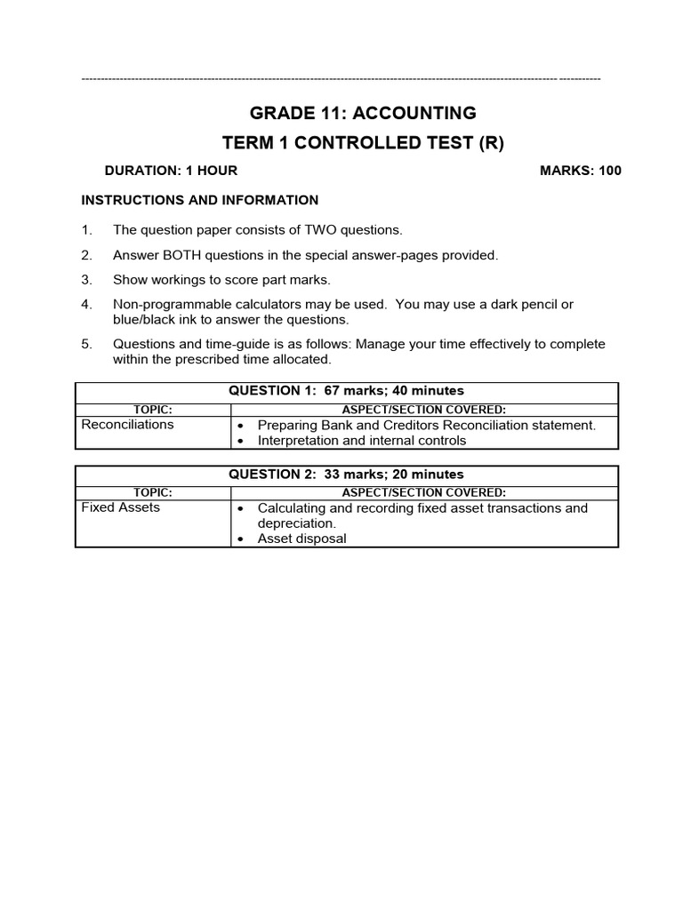 2018 GR 11 Test 1 QPR | PDF | Depreciation | Debits And Credits