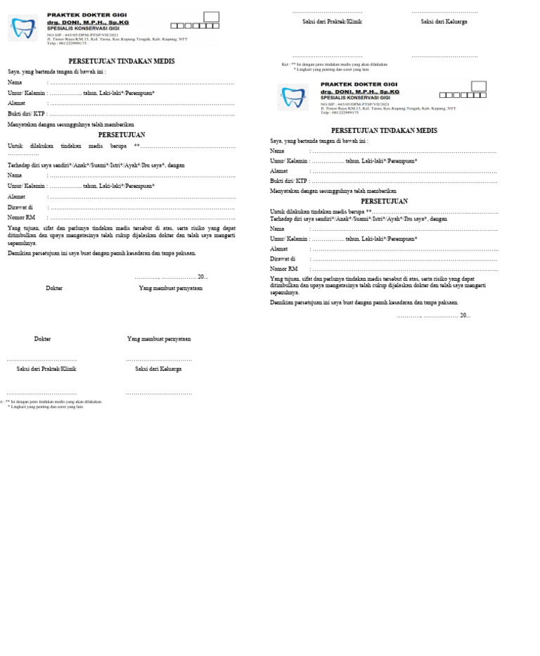 INFORM CONSENT Persetujuan Tindakan Medis | PDF