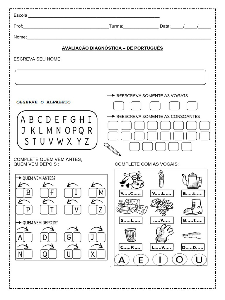 Avaliação Diagnóstica de Português 1º Ano | PDF